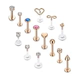 PiercingJ Tragus Pendientes de 16 g, 12 piezas de acero inoxidable para mujer Grils CZ Barbell Piercing para el cuerpo