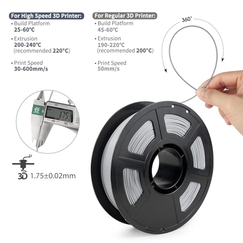 Image of iSANMATE Rapid PLA Filament 1.75mm, Grey 3D Printer Filament, Fast Printing Speed PLA, Dimensional Accuracy ±0.02mm, 1kg /Spool