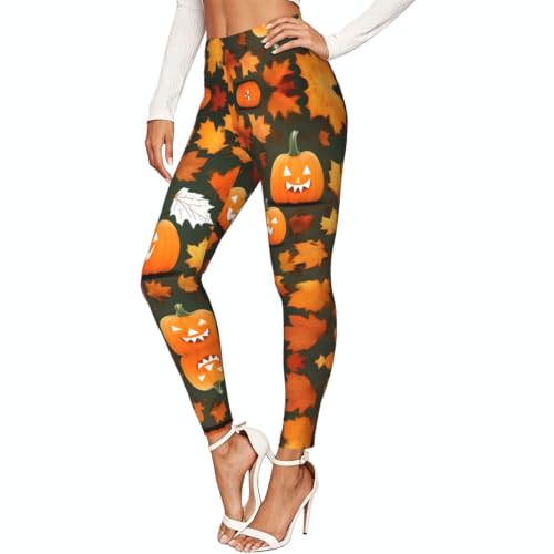Leggings de compresión suave con estampado de calabaza para mujer
