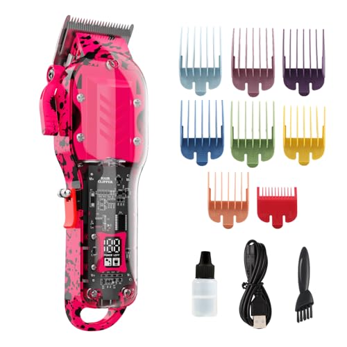 Tuanchuanrp Professional Hair Clippers for Woman Cordless Barber kit for Hair Cutting & Grooming Hair Clippers Set for Barber Haircut with LED Display 8 Fade Taper Combs(Pink)