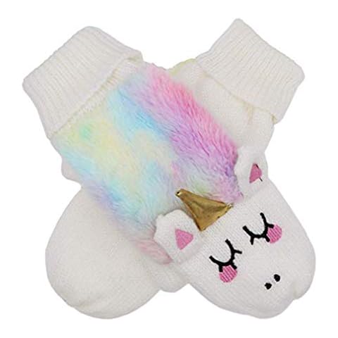 xperry Women Girls Unicorn Mitten Gloves Winter Rainbow Warm Lining Cozy Knit Faux Fur Mitten Cover