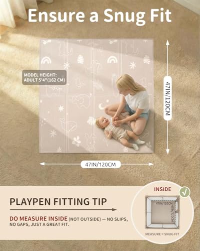 Image of Joypony Baby Play Mat, 47 x 47 Inch Foldable Play Mats for Babies and Toddlers, Waterproof & Anti-Slip Portable Baby Floor Mat for Playpen with Travel Bag.