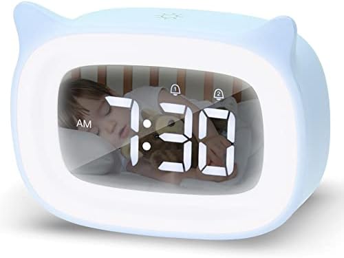 NESIFEE Digital Alarm Clock, Children's Alarm Clock with Light, LED Night Light, Children's Alarm Clock, Without Ticking, Table Clock,Blue