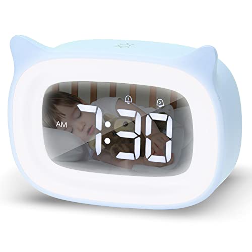 Nesifee Digital Alarm Clock, Children's Alarm Clock With Light, Led Night Light, Children's Alarm Clock, Without Ticking, Table Clock,Blue #TOP23