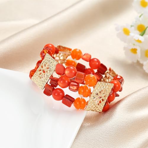 Chunky Natural Shell Stone Beaded Stretch Bracelet for Women, Classy Boho Jewelry Gift2