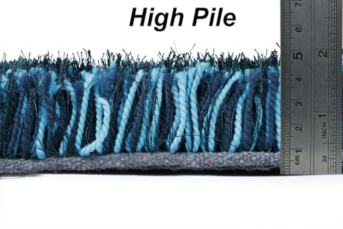 Image of FIASCO Tie Dye Shaggy Carpet Bedside Runner | 2 Inch Pile Height Back in Canvas for Bedroom, Kids Room, Guest Room Microfiber Soft Plush Fluffy Shaggy Carpet | 1.5x4 Feet Blue Turquoise Mix