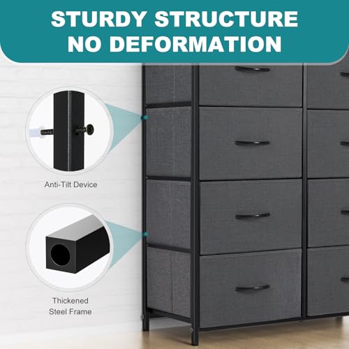 Image of OLIXIS 8 Drawer Storage Dresser with Wood Top - Wide Fabric Chest Organizer for Bedroom, Closet, Living Room,Tower Cabinet, TV Stand, Hallway Entryway Furniture,Grey