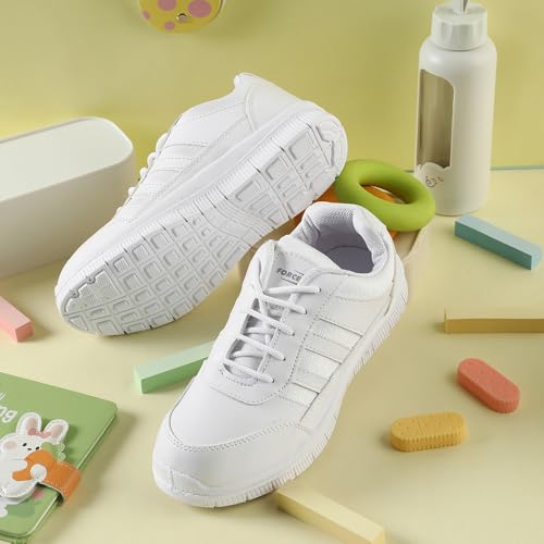 Image of Liberty Force10 Black & White Lacing School Shoes for Boys with PVC Upper & PVC Sole | Padded Foam Insole | Quick-Wear Elastic Laces | Comfortable Footbed | Stylish, Modern Design