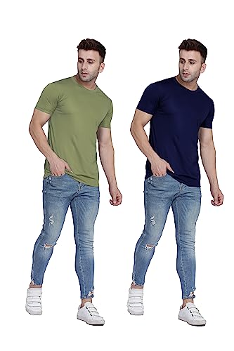 Image of TQH Men Dri Fit Polyester Half Sleeve Round Neck Multicolor t Shirts - Combo Set of 2