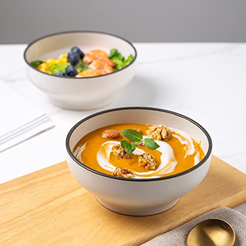 Leratio Ceramic Bowls Set Of 6,26 Ounce Bowls For Kitchen, Cereal, Salad, Pasta, Soup, Dessert Etc, Oven & Dishwasher & Microwave Safe,Scratch Resistant,Reactive Matte White With Rim #TOP3