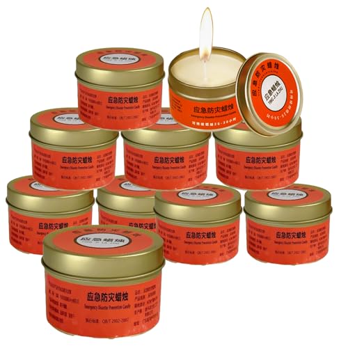 Bougies de Survie Longue Durée (10 Pièces) - Brûlent 30 Heures, Boîte Métal Étanche - Anti-vent, Sans Fumée et Imperméable - Pour Urgences, Camping et...
