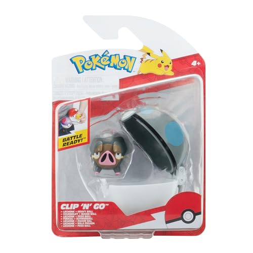 Pokémon PKW3633 Clip'n'Go Poké Ball - Pelota Oficial de Ferkuli & Schwerball, Poké Ball con Figura de 5 cm