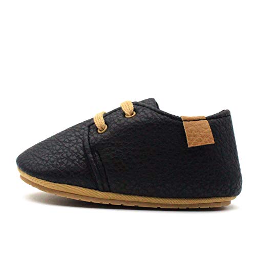 Mamamiya Toddler Moccasins Walking Shoes Babies Lace-Up Slippers Unisex Girls Boys PU Leather Oxford Booties Infant Fashion Anti-Slip Rubber Sole Sneaker, Lace Up Black, 6-12 Months Infant