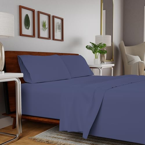 SUPREME ELEGANCE Organic 100% Cotton Navy Full Size Bed Sheets, Percale Weave Cotton Sheet Set for Full Size Bed, Crisp, Cooling & Breathable Bed Sheets, Fits Mattress Upto 16' Deep Pocket