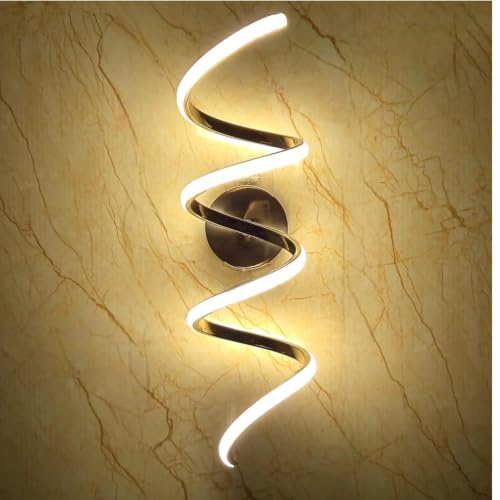 Image of Golden Zigzag Spiral LED Wall Light, Modern Wall Lamp for Home with 3 Color Modes,Warm White, Cool White, Natural White, Metal Body, Pack of 1