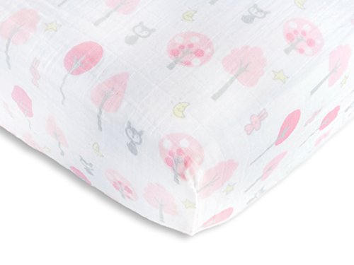 Image of SwaddleDesigns Cotton Muslin Fitted Crib Sheet /Toddler Sheet, Pink Thicket, 28x52x6 Inch (Pack of 1)
