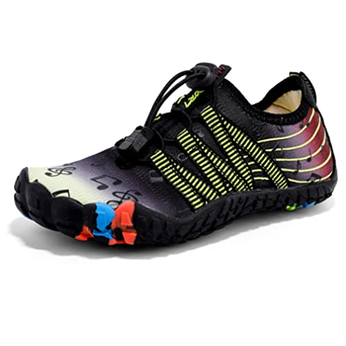 JJZXD Niños Nadar Calzado De Agua Calcetines Aqua Calcetines Seco Rápido Descalzo para Niños Niñas Transpirable Cómodo Goma Protectora Protectora Plana Liviana Liviana Fácilmente Natación,Negro,26