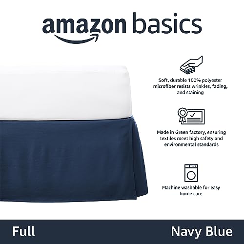 Image of Amazon Basics Lightweight Pleated Dust Ruffle Bed Skirt, Wrinkle and Fade Resistant, Machine Washable, Full, Navy Blue