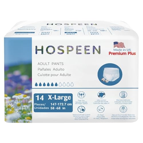 Nateen Hospeen Premium Overnight Adult Diapers Disposable Period Pants for Women Postpartum Underwear Adult pull ups for Light Incontinence XL/XXL Waist Size 147-172cm (14 Count)