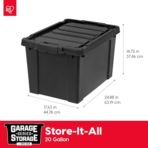 IRIS USA 20 Gallon Lockable Storage Bins with Lids, 6 Pack - Made in USA, Heavy Duty, Stackable Containers, Garage Organizing Bins Moving Tubs, Rugged Sturdy Equipment Utility Box - Black - Image 3