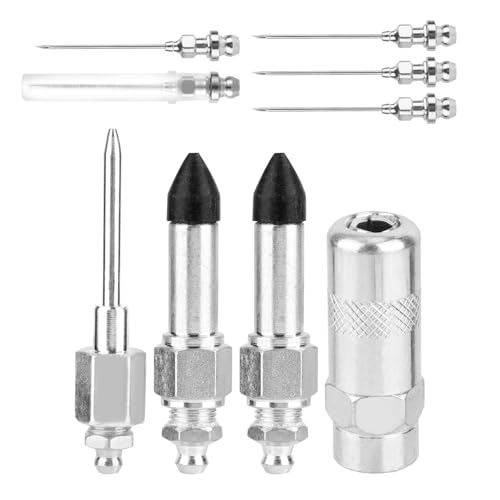 Image of Tinoaly 9pcs Grease Gun Needle Nozzle Kit, Detachable Grease Gun Injector Needle Dispenser Tip, Nozzle Coupler Adapter Fitting Tool for Injection Narrow Space & Deep Hole Set Accessories
