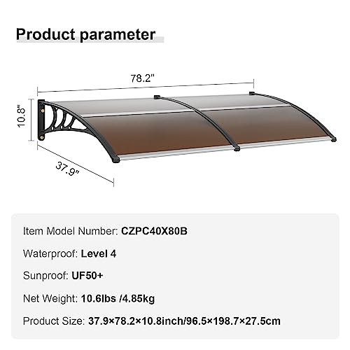 VEVOR Vordach Haustür 97x200 cm Überdachung UF50+ PC-Sonnenschutzfolie Haustürvordach PC-Blatt + ABS-Halterung + Aluminium-Verbinder Pultvordach UV-beständig Haustürdach Pultbogenvordach Braun
