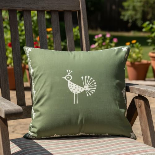 Image of Sacred Geometry Rajasthani Mandana Cushion Cover | Traditional Decorative Throw Pillow Cover for Sofa & Bedroom | Hidden Zipper | 16 x 16 Inch | Pack of 1