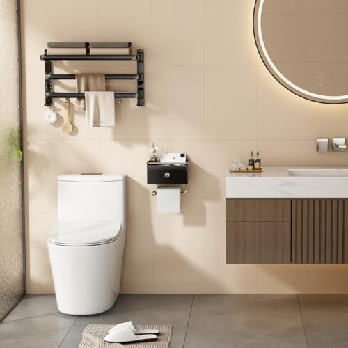 Voldra Toilettenpapierhalter Ohne Bohren, Klopapierhalter Mit Feuchttücherbox Klorollenhalter Kleben Wc Papier Halterung Zum Kleben Wc Rollenhalter Toilet Paper Holder Frontflip Design(Matt Schwarz)