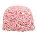 ZLYC Women Winter Knit Beanie Hat Soft Crochet Skullies Beanies with Flower Accent (Solid Pink)
