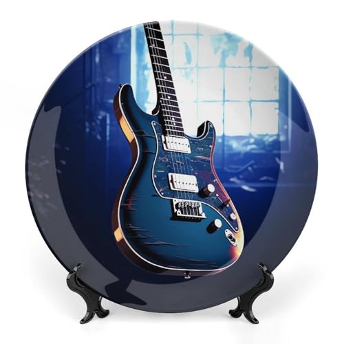 Plato decorativo Bone China azul con soporte 7 pulg miniatura 1