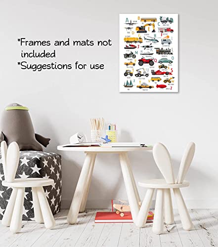 Shdowarth Cartoon Construction Art Prints Children's Abc Wall Art Transportation Poster Trucks Digger Transport Vehicle Poster Alphabet Numbers Wall Art Boy Bedroom Classroom Decor Unframed 12X16Inch #TOP1
