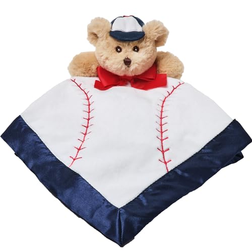 Image of Bearington Baby Lil’ Slugger Snuggler, 15 Inch Baseball Plush Stuffed Animal Teddy Bear Security Blanket Lovey for Babies