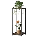 YIZAIJIA Plant Stand Indoor Outdoor 2 Tier Tall Metal Corner Storage Tiered Plant Shelf Holder Multiple for Living Room Balcony Garden,Black