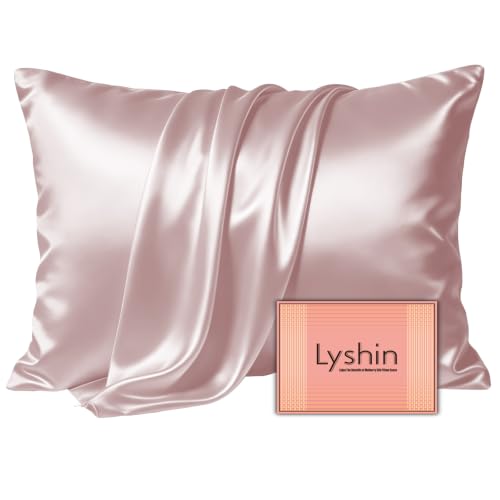 Image of LYSHIN Pink Silk Pillowcase Queen Size with Hidden Zipper | 19 Momme Mulberry Silk Pillow Cases for Skin and Hair, Anti-Acne, Hypoallergenic, Cooling, Beauty Sleep, Gifts for Women