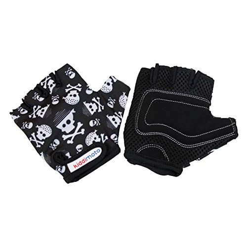 KIDDIMOTO Kinder Fahrradhandschuhe Fingerlose für Jungen und Mädchen/Fahrrad Handschuhe/Bike Kinder Handschuhe (Skullz, S (2-5y))