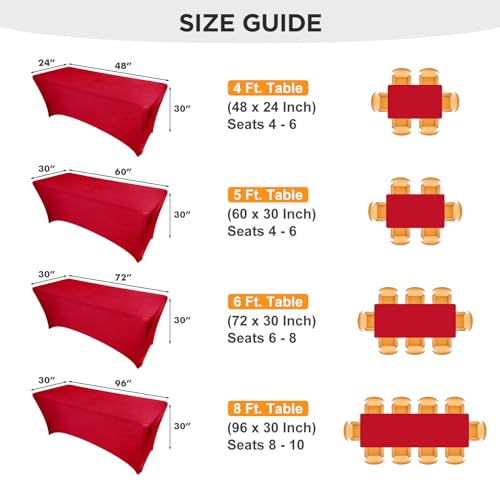 Image of SEPARO 1 Pack 8 Ft Red Table Cover Fitted Rectangular Tablecloth Stretchable Fabric Table Cloth 8 ft Wrinkle-Free for Party Tradeshows Banquet Weddings Cocktail