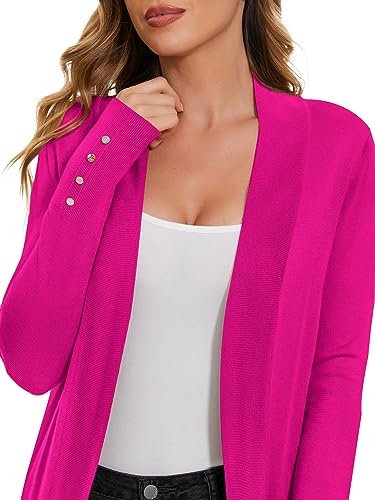 Image of Women Long Knit Cardigan Lightweight Open Front Sweaters | Capsule Wardrobe for Women, Relaxed fit, Buttoned Ribbed cuffs, Dressy Business Casual , for spring early fall office work