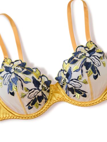 Image of Lilosy Sexy Leaf Floral Embroidered Mesh Sheer Women Underwire Push Up Lingerie Set