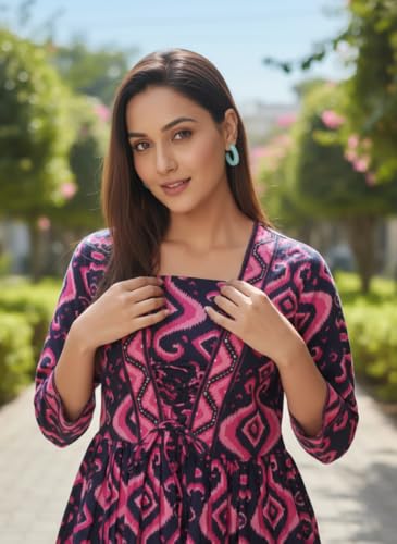 Image of NAINVISH Women's Blue Floral Printed A-line Square Neck Top (SD669 T)