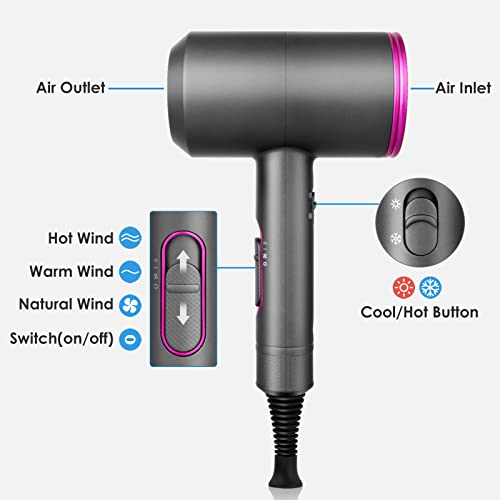 Image of Sendowtek Hair Dryer 2000W Professional Negative Quick Dry Powerful with Concentrator Hot Shot Switch 3 Settings Hair Dryer with Diffuser for Women and