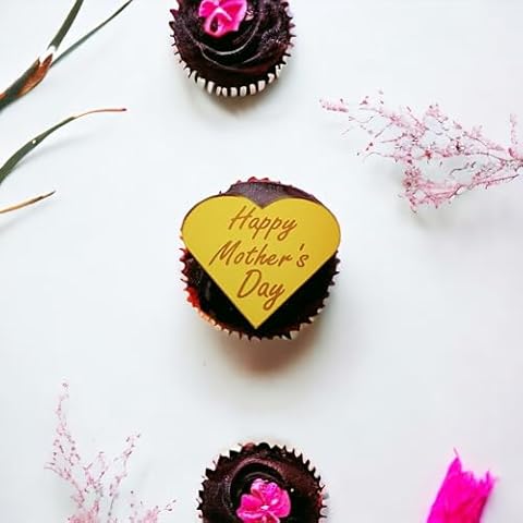6 PACK Gold Best Mum Ever Cupcake Discs, Happy Mother's Day Mirror Cake Charm Cover