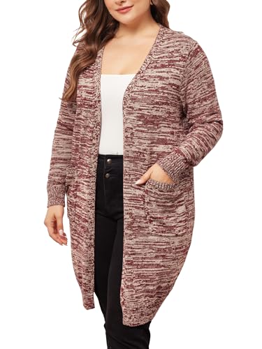 Image of Agnes Orinda Plus Size Sweater Cardigan for Women Contrast Color Open Front Long Sleeve with Pockets Cardigans Sweater Coat