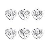 Mystart 6 Pcs Stainless Steel Tree of Life Heart Pendants Charms Bracelet DIY Accessories (Silver)