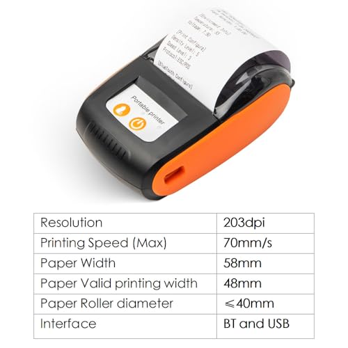 Image of Portable Receipt Printer 58mm Mini Thermal Printing Wireless BT USB Mobile Printer with 2 Inch Thermal Paper Roll Compatible with Android /iOS /System for Small Business Restaurant Retail Store