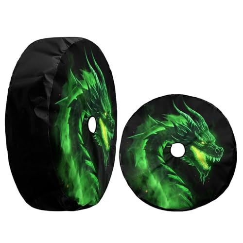 Image of Delerain Spare Tire Cover with Backup Camera Hole Green Fire Dragon Wheel Covers Waterproof Dust-Proof UV Sun Universal Fit for Jeep Trailer RV SUV Truck (17 Inch for Diameter 31 inch-33 inch)