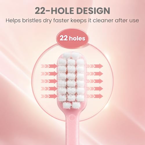 Image of SUREE Extra Soft Manual Toothbrushes for Adults, Ultra Dense Nano Bristles, Great for Sensitive Teeth & Gums, Wide Head, Ergonomic Non-Slip Grip, BPA-Free Handle (Pink, 5 Pack)
