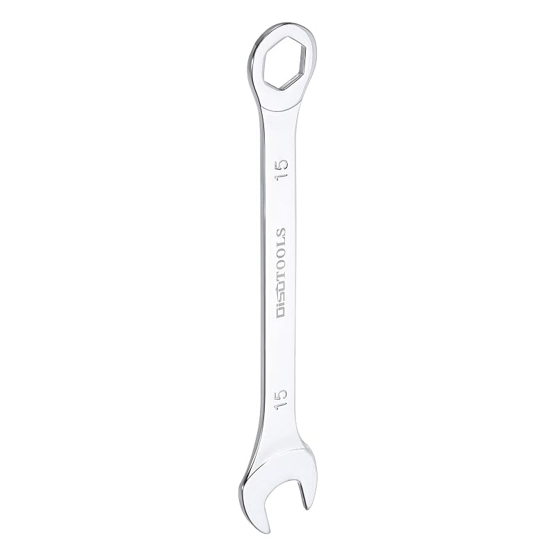 Chave combinada fina HARFINGTON 15 mm, 6 pontos, offset de 15°, aço cromo-vanádio (CR-V) cromado, 17,2 cm, 1 unidade