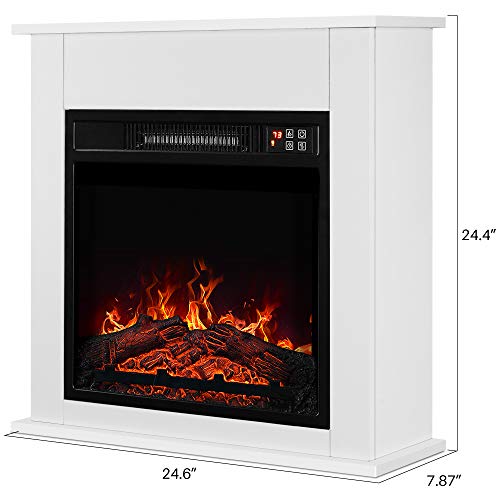 Belleze 25 Inch 1400W Deluxe Electric Fireplace Mantel Heater, Freestanding Portable Patio Hearth, Small Space Stove With Remote Control & Realistic Flames - White #TOP6