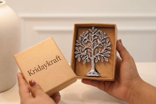 Image of Metal Kalpavriksha Tree for Home Decor - Golden Wish Fulfilling Tree Metal Showpiece for Temple, Vastu, Office Table & Gifting Banyan (No 0 Silver)