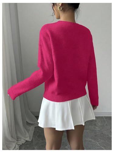 Image of RoseSeek Women's 3D Floral Appliques Crewneck Sweaters Long Sleeve Drop Shoulder Pullovers Elegant Knit Tops